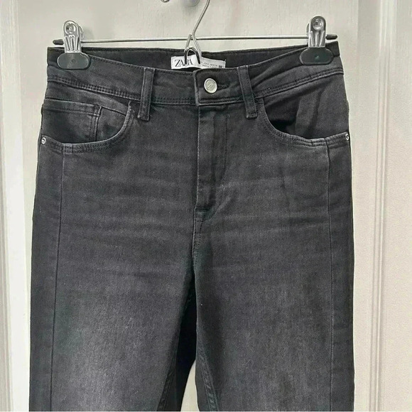 Zara High Rise Skinny Jeans Ankle Snaps Washed Black Size 2 - Picture 5 of 14